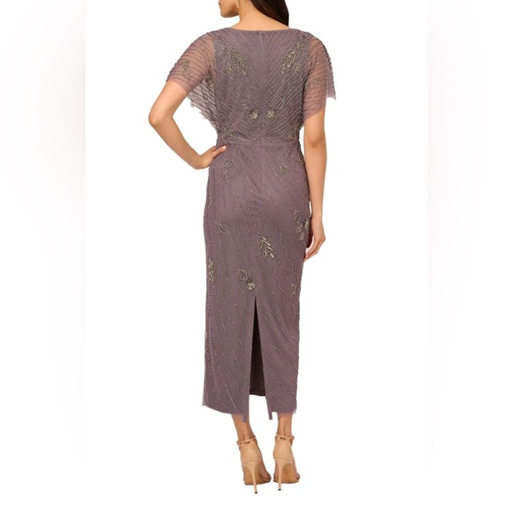Adrianna Papell Beaded Ankle Length Dress With Sheer Flutter Sleeves Dress - Picture 3 of 3